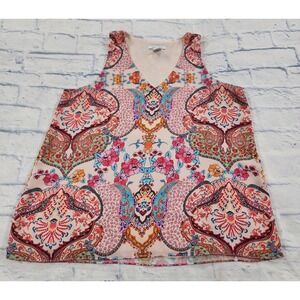Tabitha Webb Tank Top WOMENS SZ L Floral Paisley Pink Sleeveless Tunic Lined